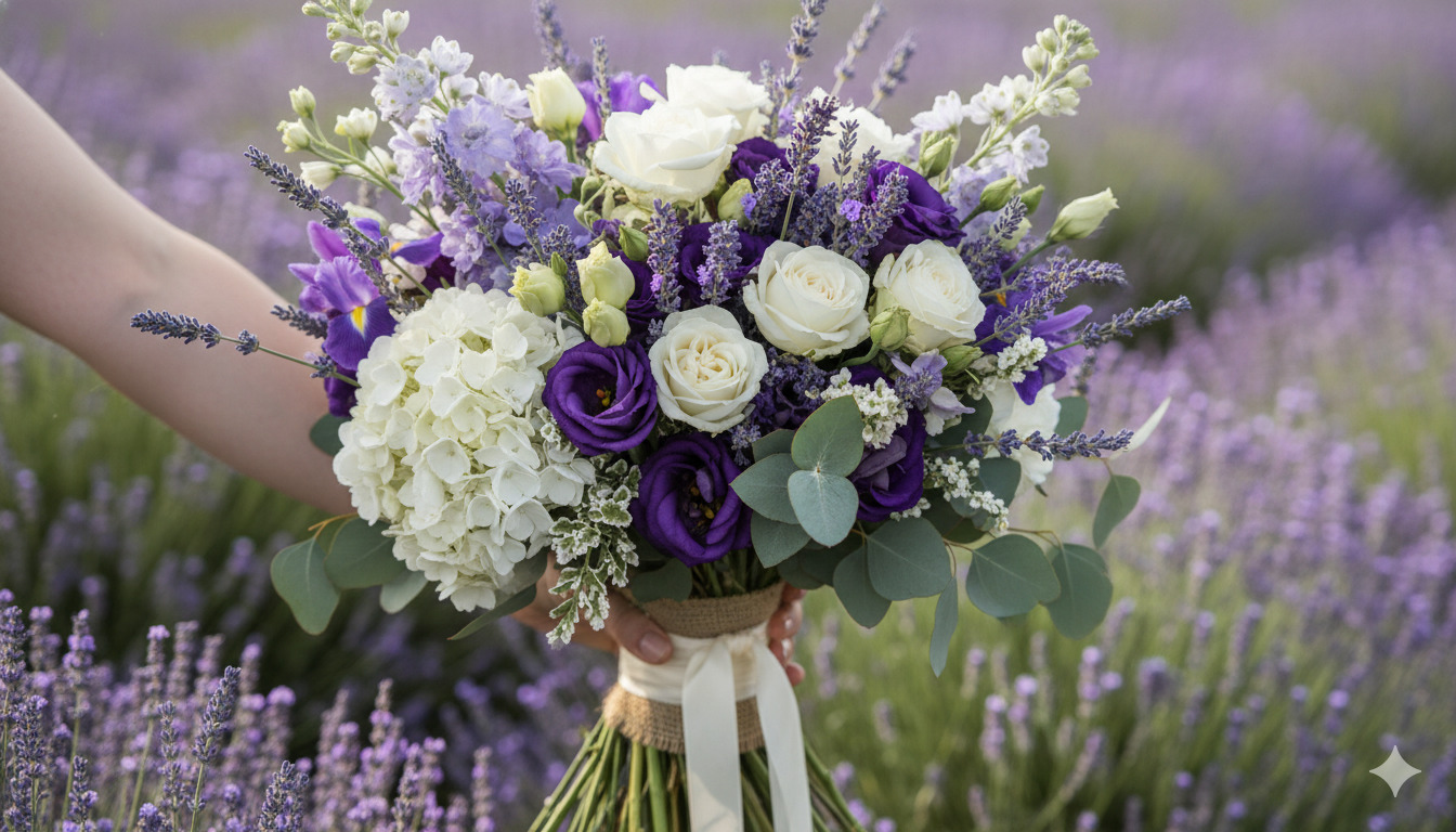 Lavender Dreams bouquet with purple and white flowers